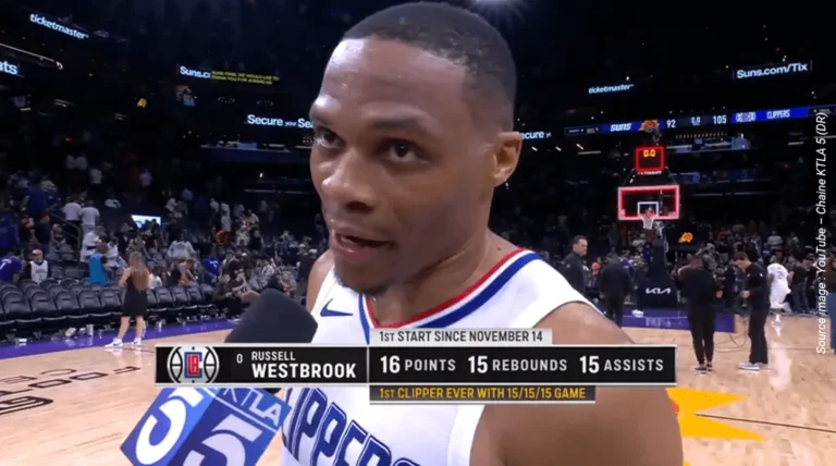 Russel Westbrook 199ème Triple Double le 09 04 2024 - YouTube - Chaine KTLA 5 (DR)